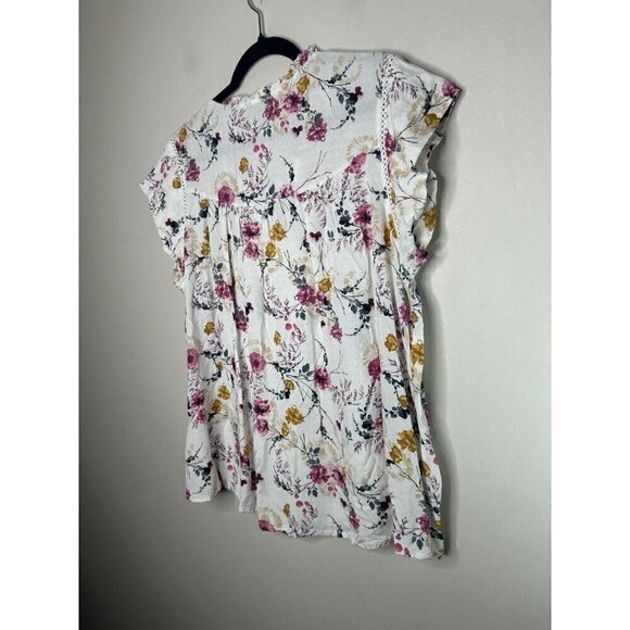 Buffalo David Bitton White Floral Blouse Capped Short Sleeves Size Large - Picture 11 of 11